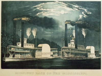 Midnight Race on the Mississippi by N. and Ives, J.M. Currier